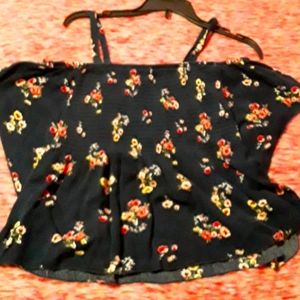 Navy blue , floral off the shoulder crop